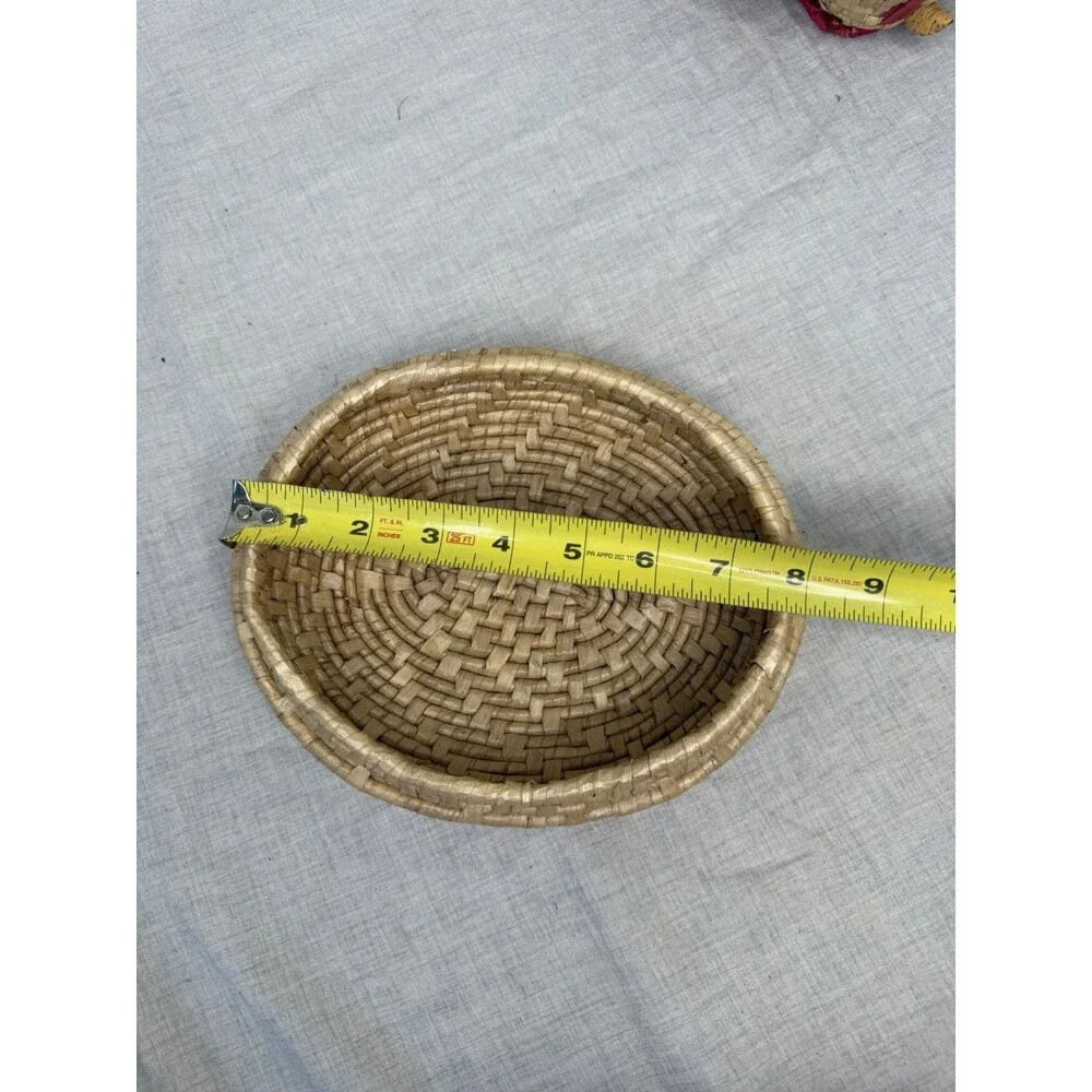 Vintage Rooster Chicken Handmade Woven Wicker Basket W/Lid Boho Rattan Farmhouse